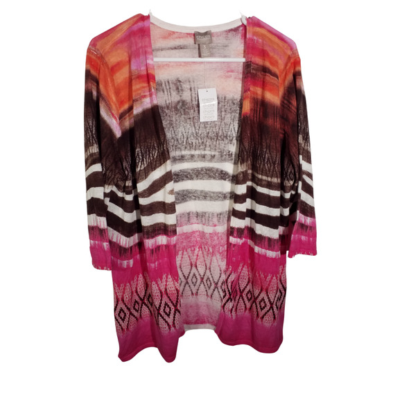 NWT Chico’s Tribal Chic Storm Cardigan | Size 3 (XL) | Linen Cotton Semi Sheer - Picture 1 of 7